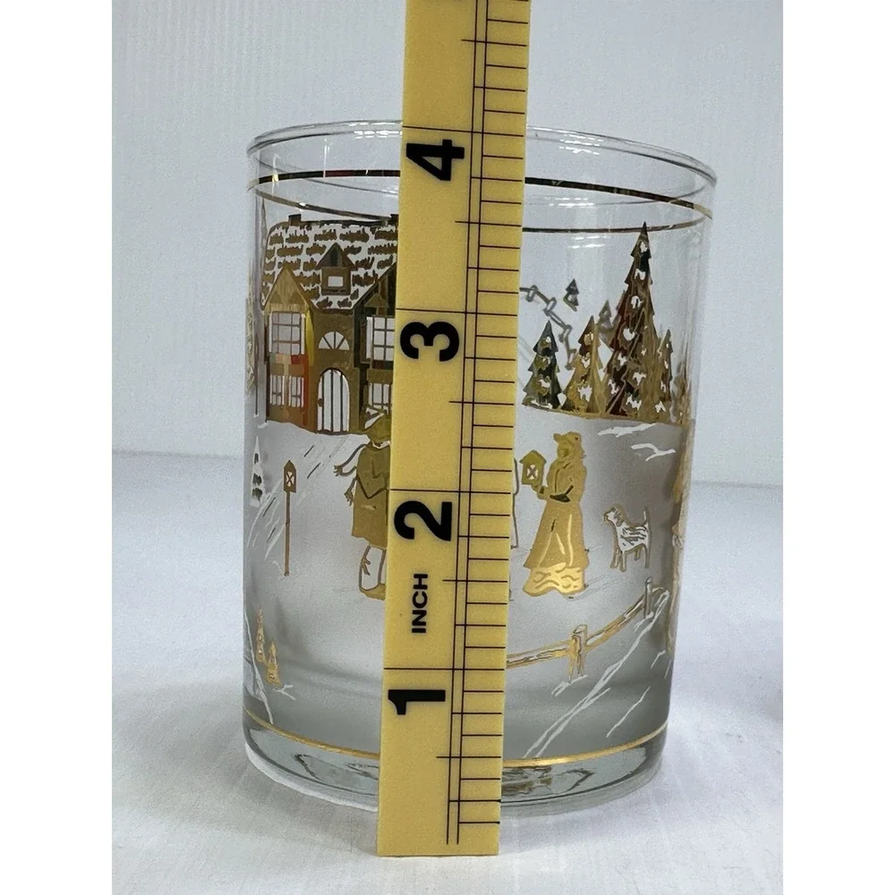 VINTAGE CHRISTMAS CULVER OLD FASHIONED GLASSES WINTER SCENES SLEIGH CAROLING